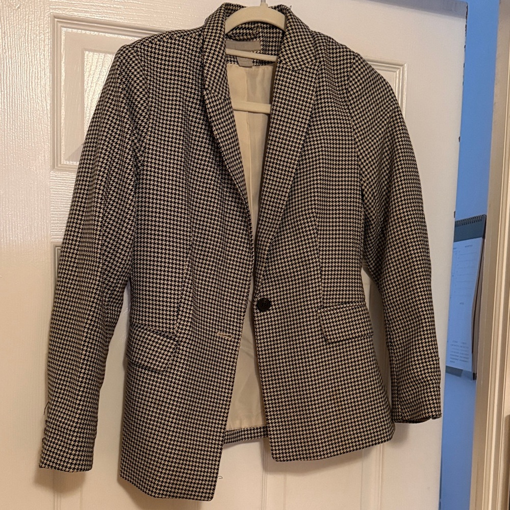 H&M full pant suit Houndstooth Single-Button Blazer - Black & White